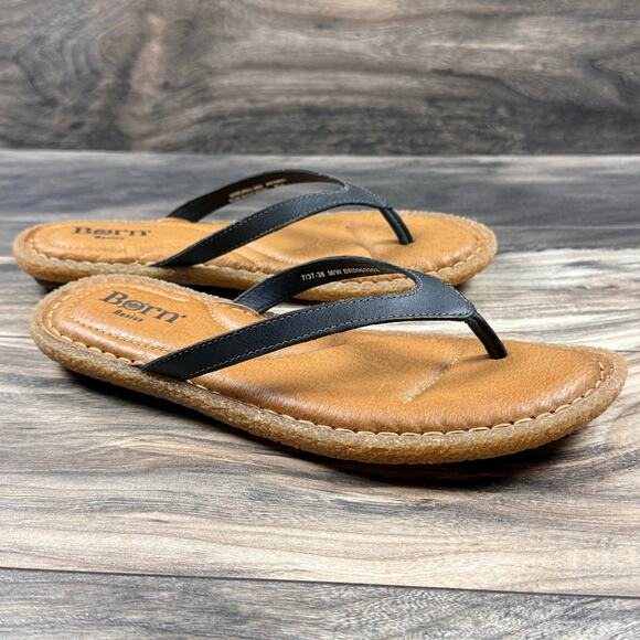 NIB Born Basic Maite 7M Black Leather Flip Flops Comfort Flat Thong Sandals - Picture 5 of 11